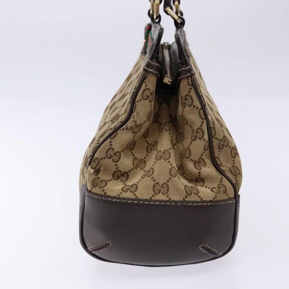 GUCCI GG Canvas Web Sherry Line Hand Bag Beige Gold Red - Picture 4 of 15